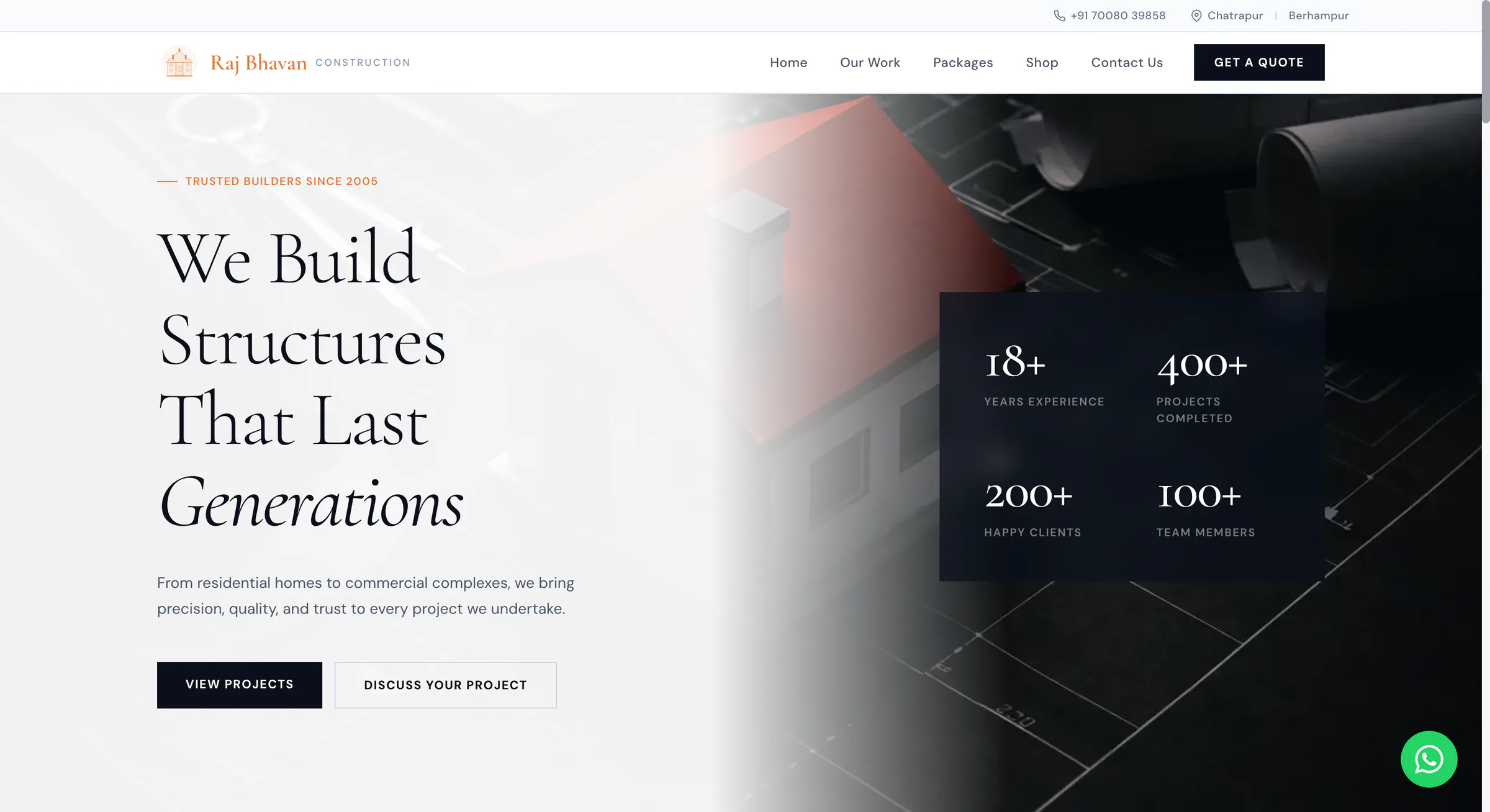 Raj Bhavan Construction website — homepage