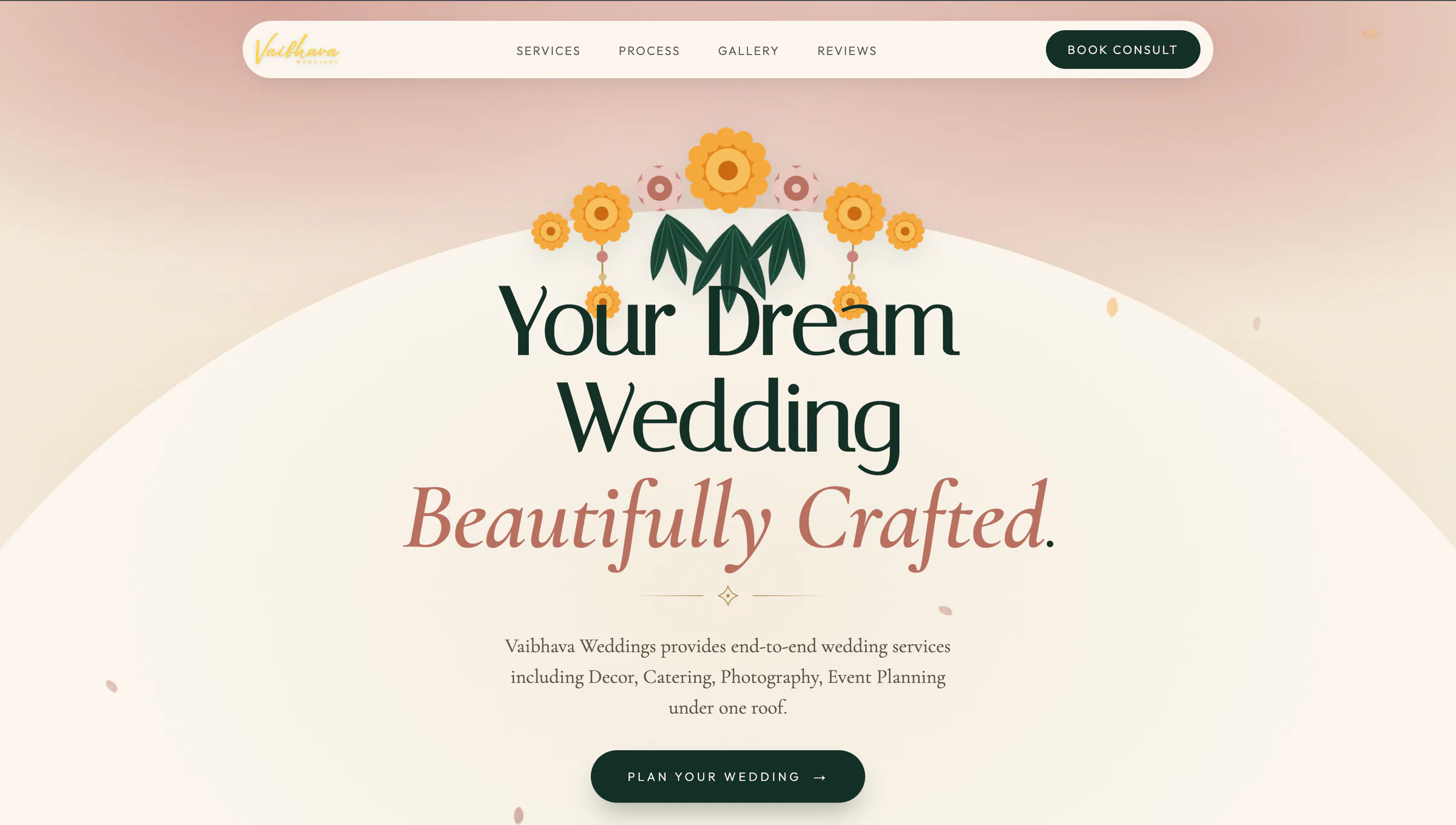 Vaibhava Weddings website — homepage